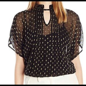 Plenty by Tracy Reese Shimmer Sheer Black Gold Blouse Top SIZE XS